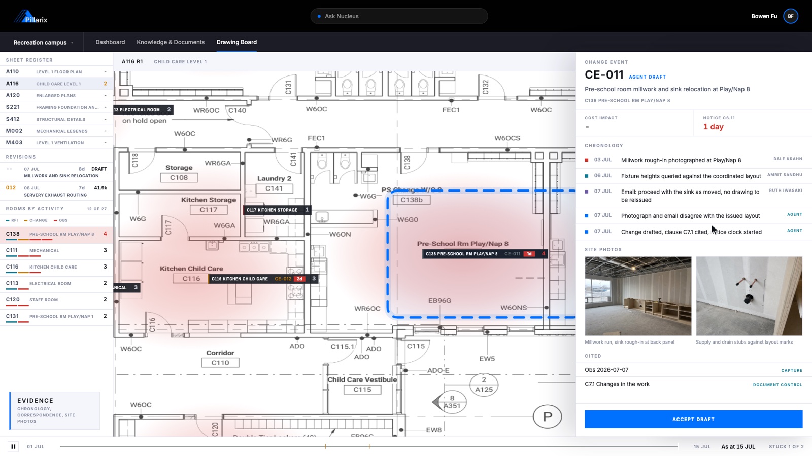 Drawing Board: evidence drawer for CE-011 with chronology, site photos and cited documents